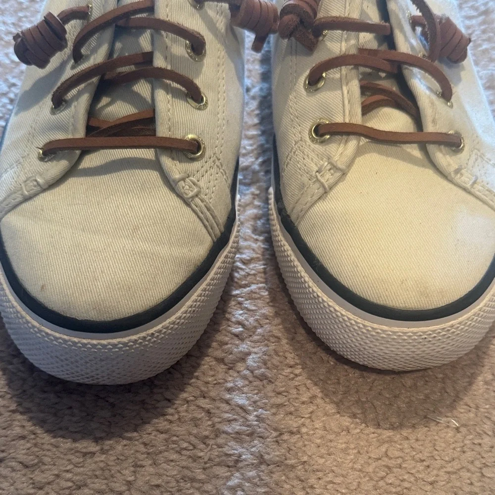 Sperry Off-White Canvas Shoes with Tan Laces - Picture 3 of 7